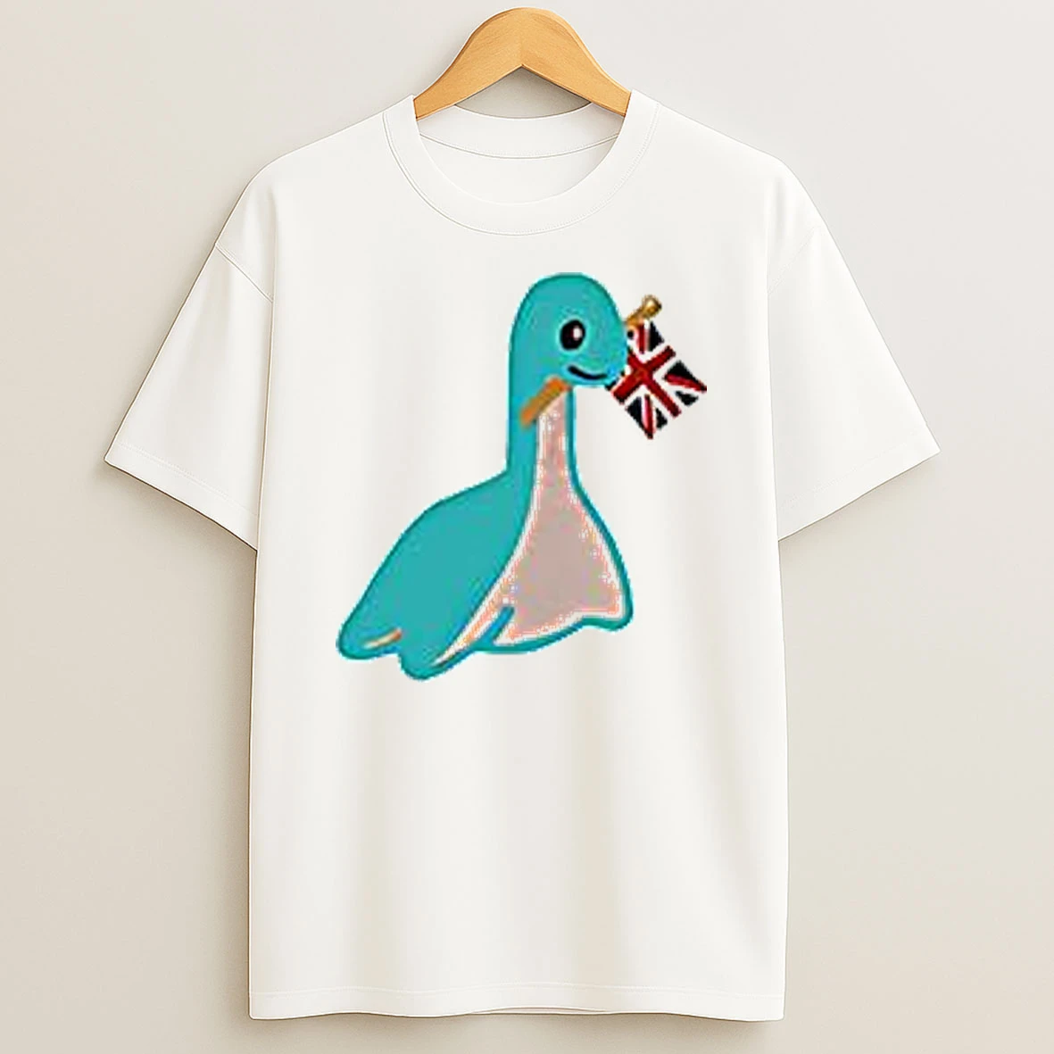 Cute Nessie Loch Ness Dinosaurs Union Jack Flag T Shirt