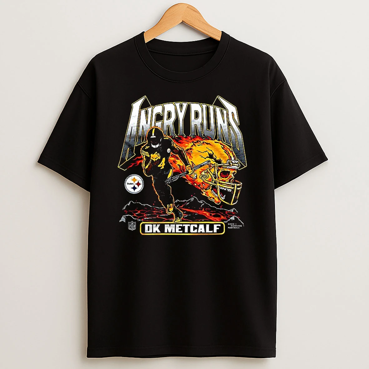Dk Metcalf Pittsburgh Steelers Football Angry Runs 2025 Burning Skull T Shirt