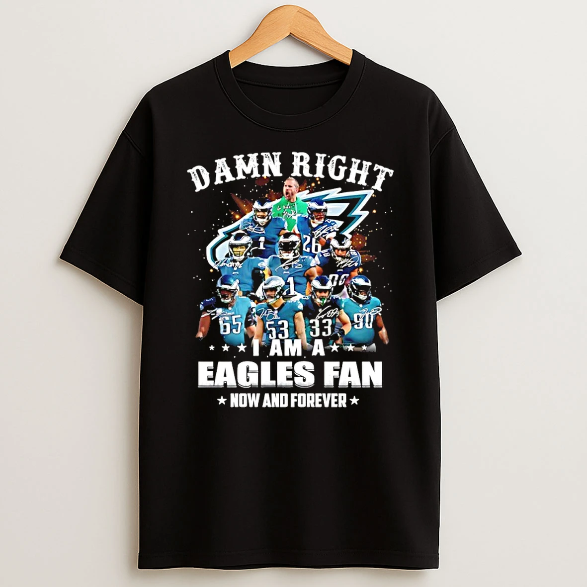 Damn Right I Am A Eagles Fan Now And Forever Player Collage Christmas Tree Signatures T Shirt