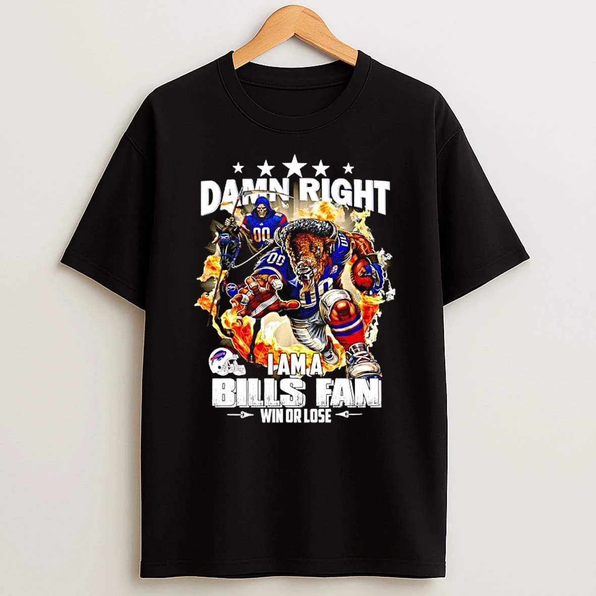 Damn Right I Am A Buffalo Bills Fan Win Or Lose Mascot Graphic T Shirt