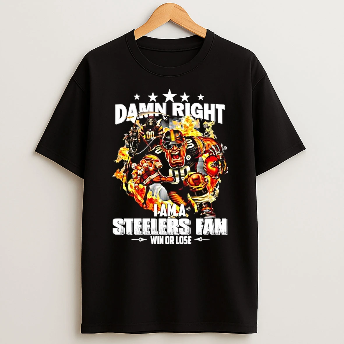Damn Right I Am A Pittsburgh Steelers Fan Win Or Lose Mascot Graphic T Shirt