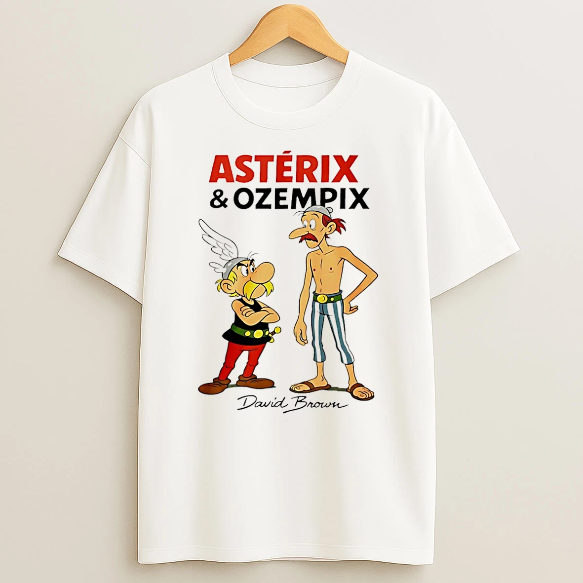 David Brown Asterix And Ozempic Cartoon T Shirt