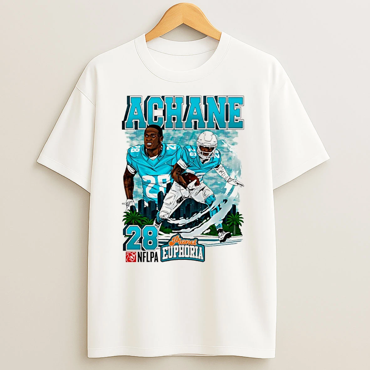 Devon Achane 28 Miami Dolphins Football Comic Circle T Shirt
