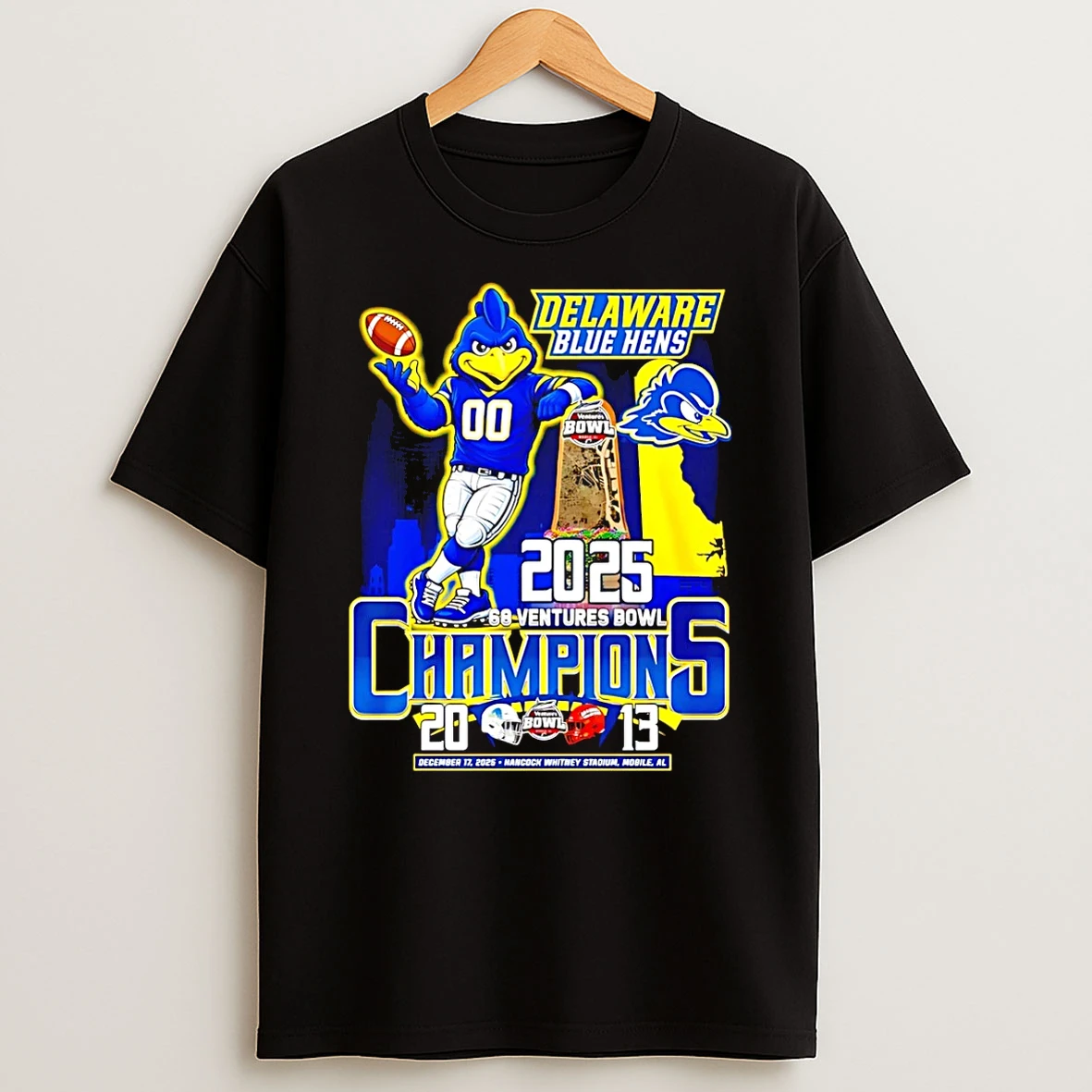 Delaware Blue Hens 2025 68 Ventures Bowl Champions Mascot Score T Shirt