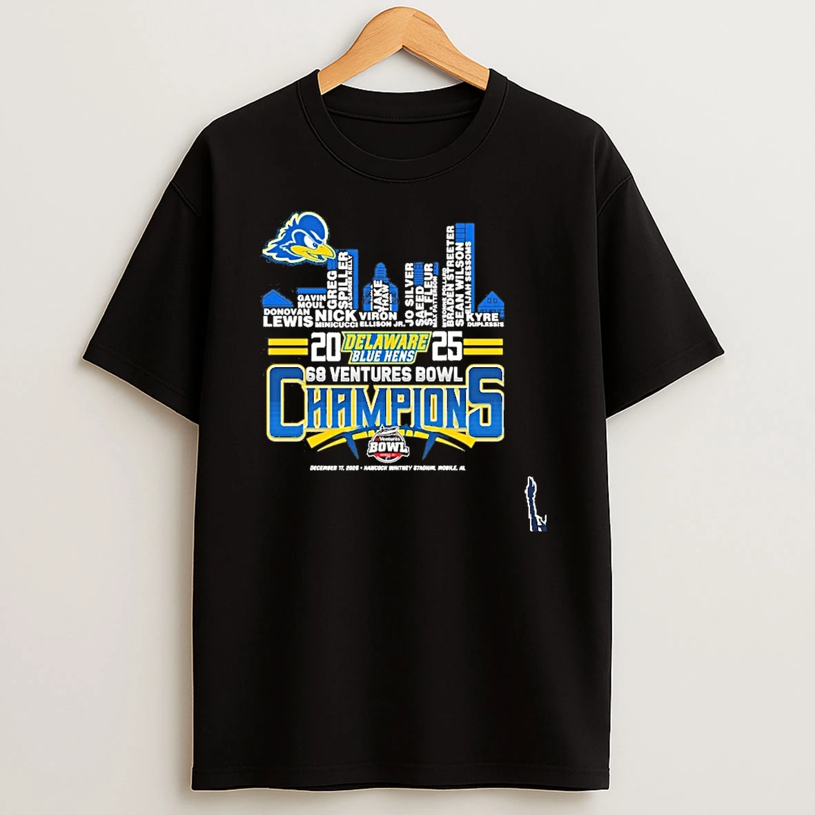 Delaware Blue Hens Skyline Players Name 2025 68 Ventures Bowl Champions T Shirt