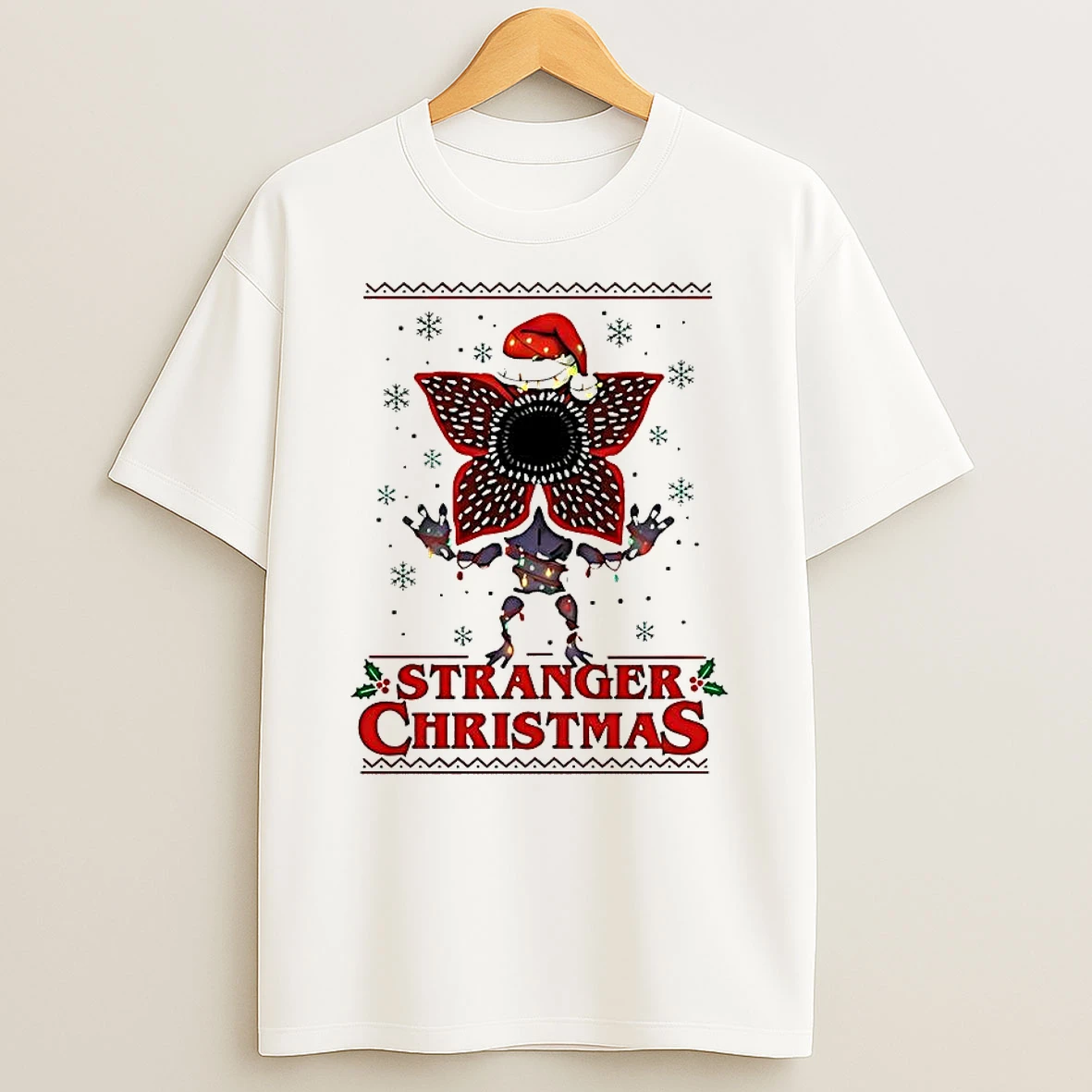 Demogorgon Santa Hat Stranger Things Christmas Merry Upside Down Ugly T Shirt