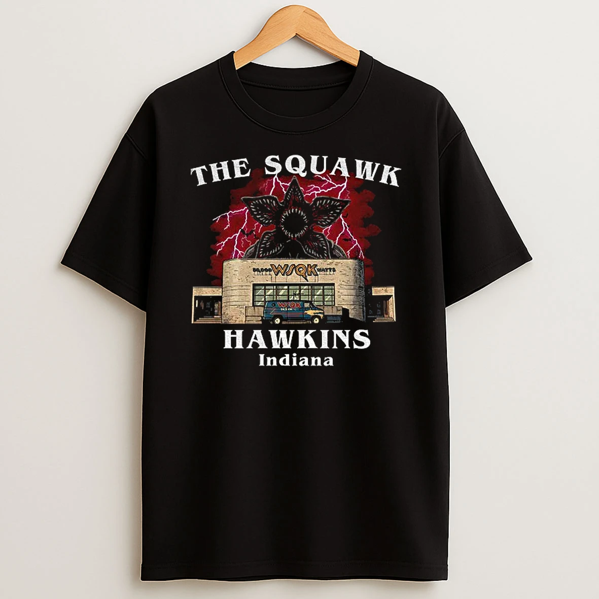 Demogorgon Stranger Things Wsqk 94 5 Fm Stranger The Squawk Indiana T Shirt