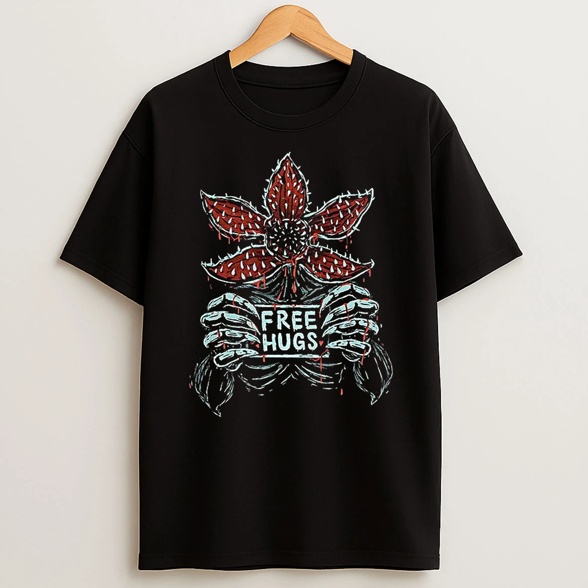 Demogorgon Stranger Things Hold Free Hug Sign T Shirt