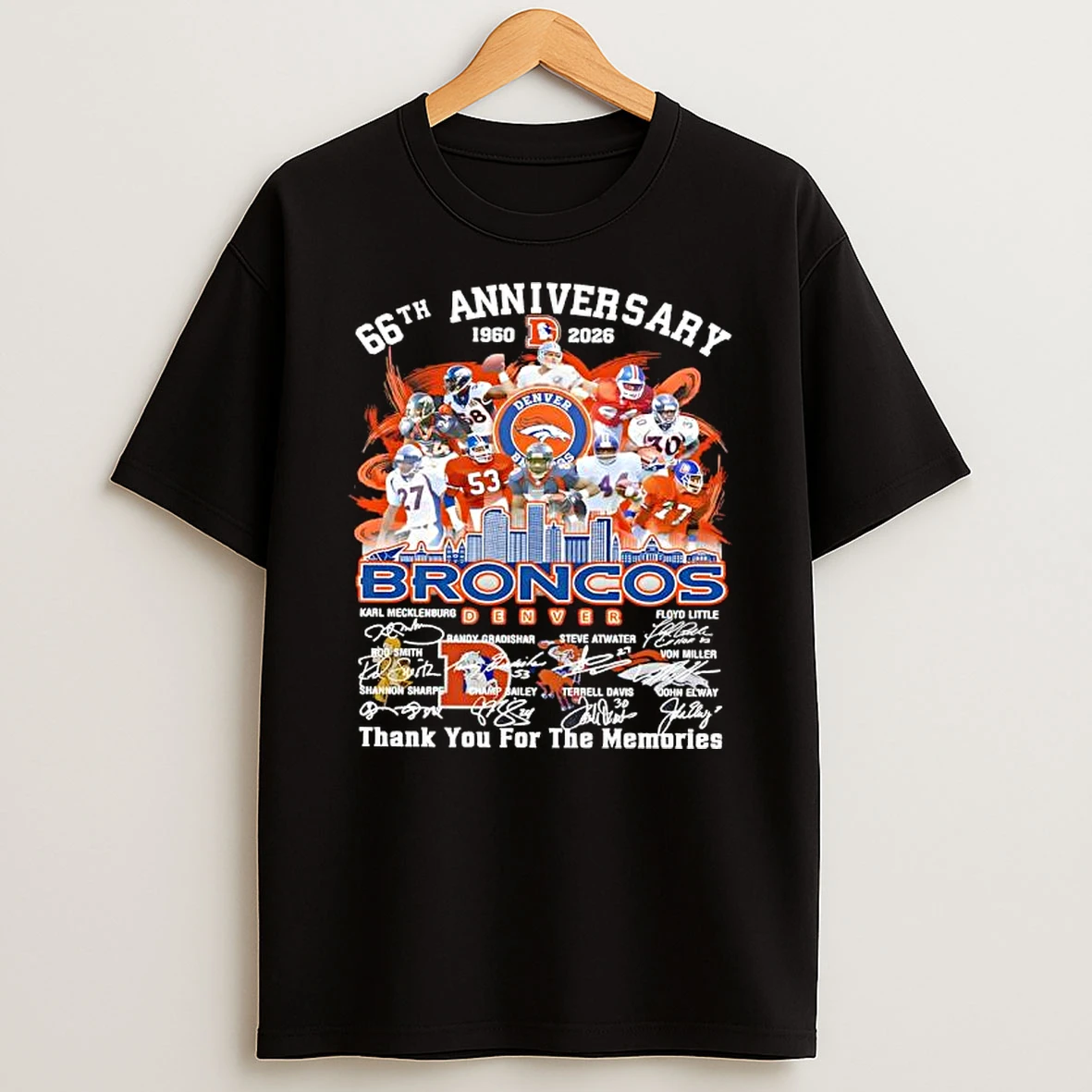 Denver Broncos 1960 2026 66th Anniversary Thank For The Memories Signatures T Shirt
