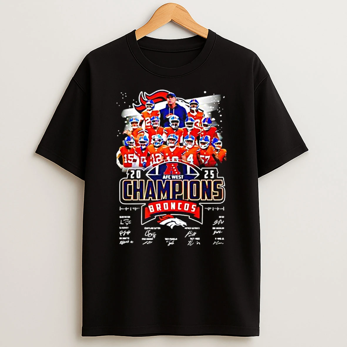 Denver Broncos 2025 Afc West Champions Commemorative Team Signatures T Shirt