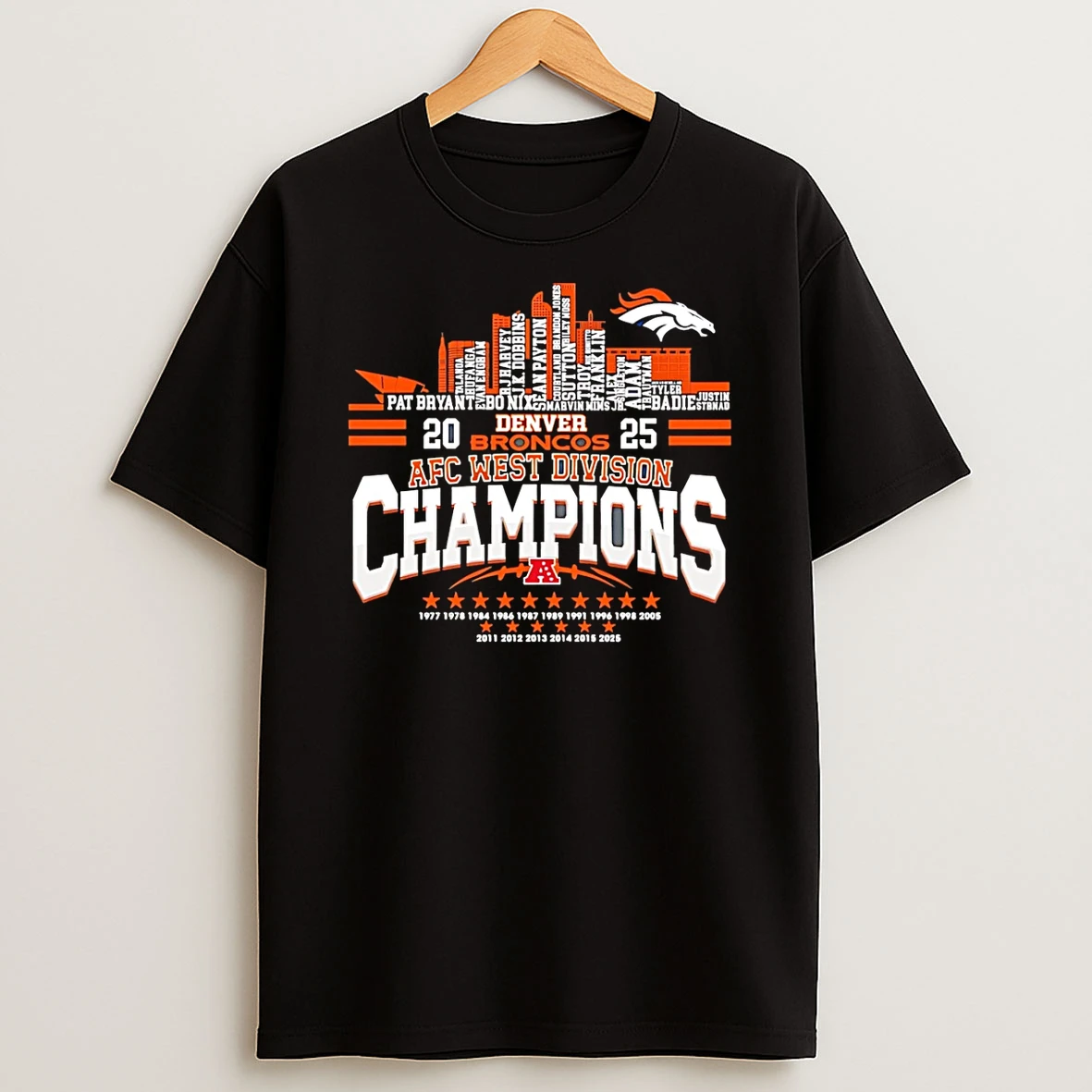 Denver Broncos 2025 Afc West Division Champions City Skyline T Shirt