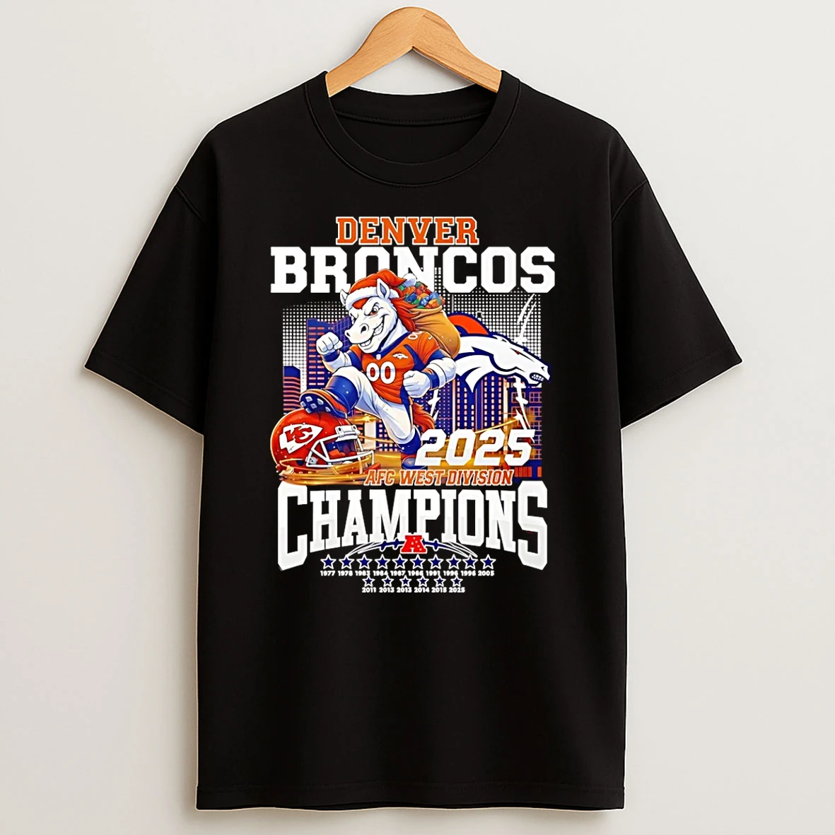 Denver Broncos 2025 Afc West Division Champions Mascot Christmas T Shirt