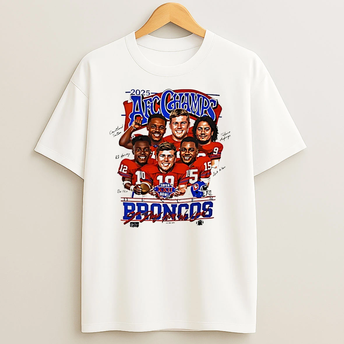 Denver Broncos 2025 Afc Champs Signatures Caricature T Shirt