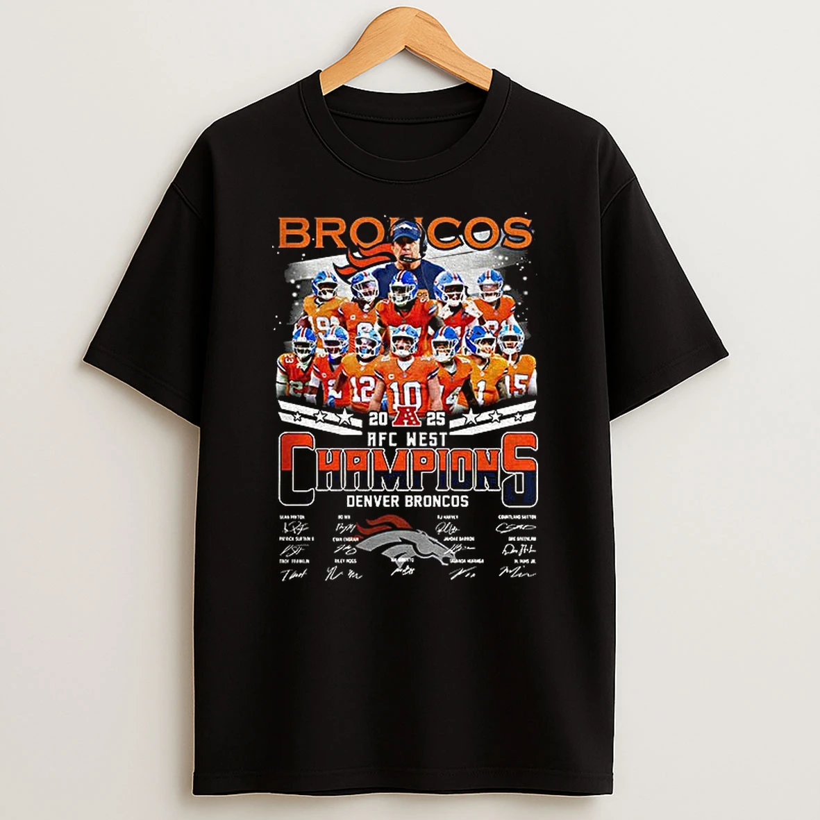 Denver Broncos Afc West Champions 2025 Football Signatures T Shirt