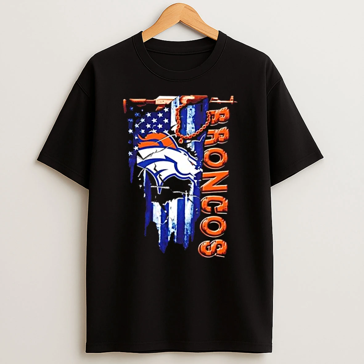 Denver Broncos Football Battle Shattered Usa Flag Rip Design T Shirt