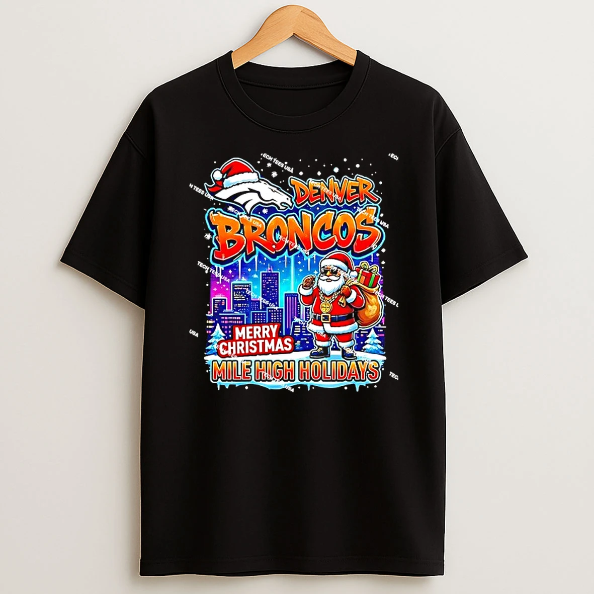 Denver Broncos Football Merry Christmas Mile High Holidays T Shirt