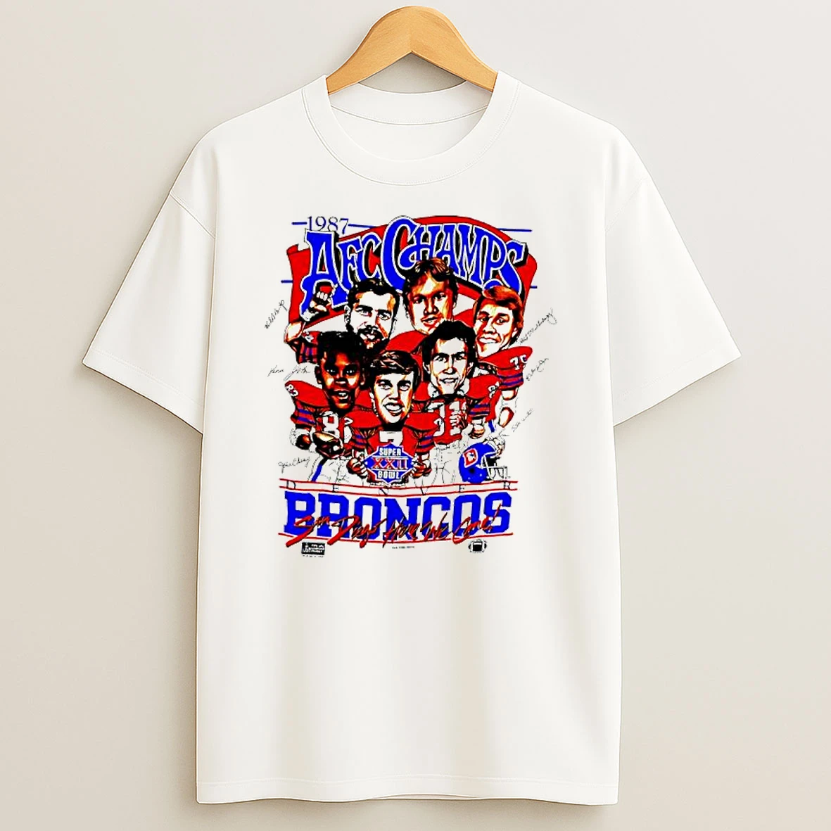 Denver Broncos Football Super Bowl Xxii 1987 Afc Champions Signatures T Shirt