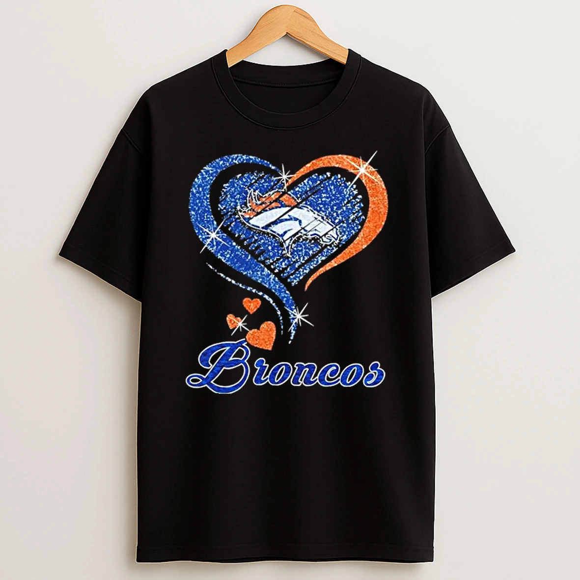Denver Broncos Football In Glitter Heart Fans T Shirt