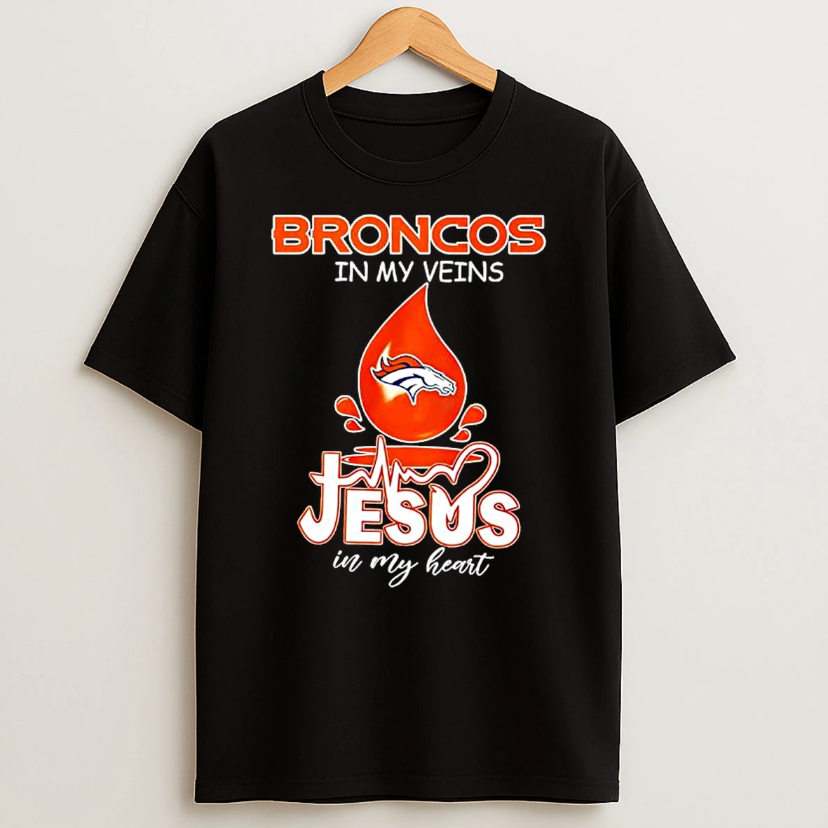 Denver Broncos In My Veins Jesus In My Heart Symbol T Shirt