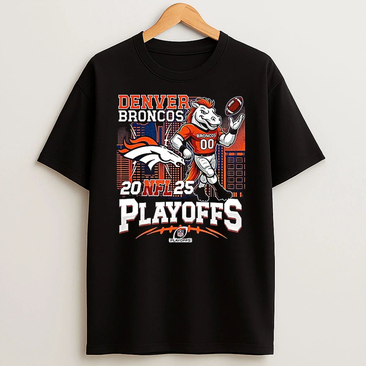 Denver Broncos Mascot Nfl 2025 Playoffs City Skyline T Shirt