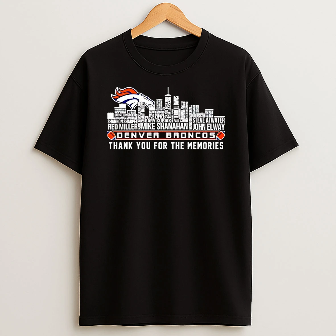 Denver Broncos Skyline Of Player Names T Shirt