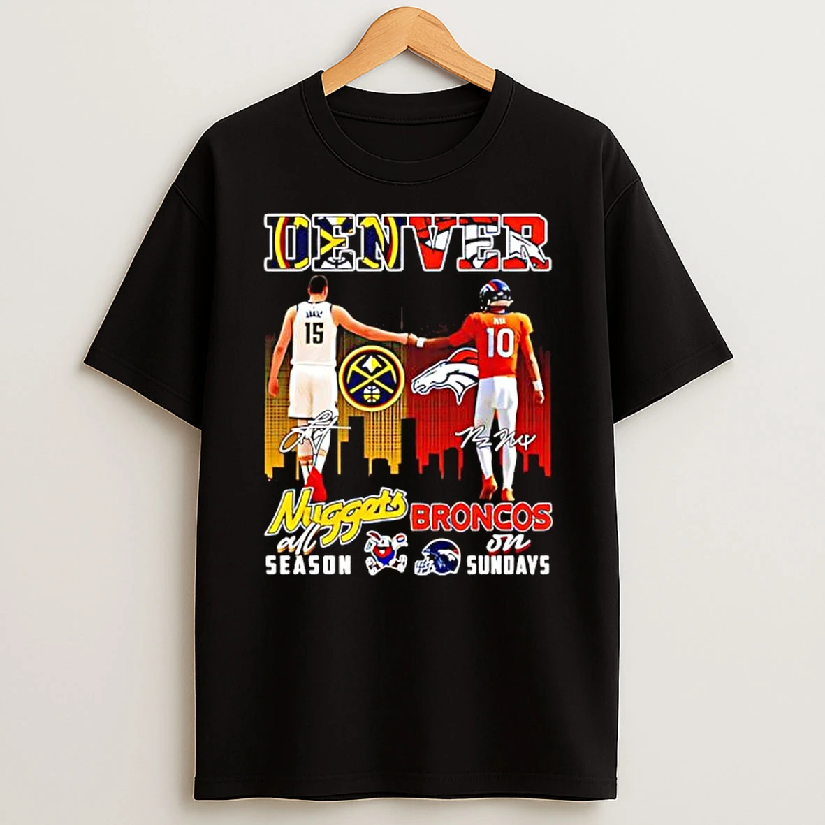 Denver Nuggets All Season And Denver Broncos On Sundays Player Illustrations T Shirt