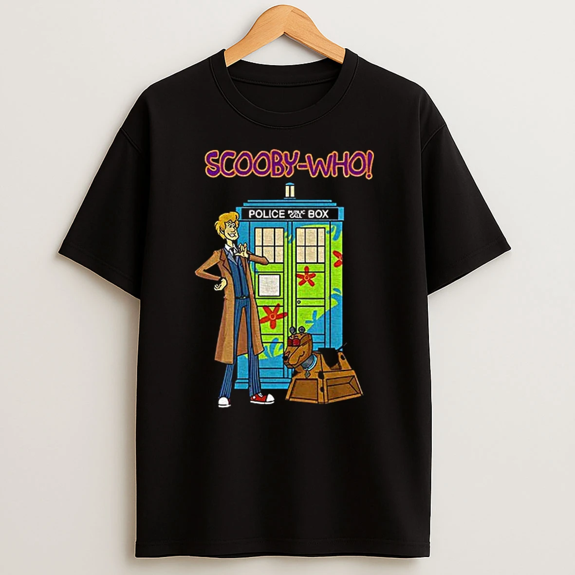 Detective Dog Cartoon Dog Doctor Who Mashup Scooby Who Police Box T Shirt