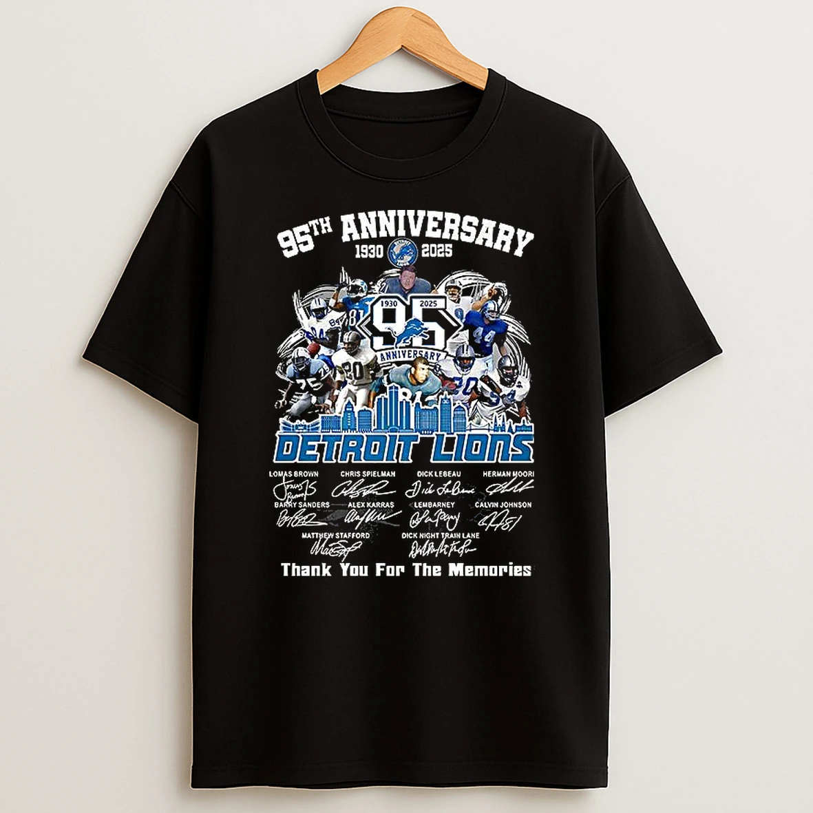 Detroit Lions 95th Anniversary 1930 2025 Thank You For The Memories Signature T Shirt