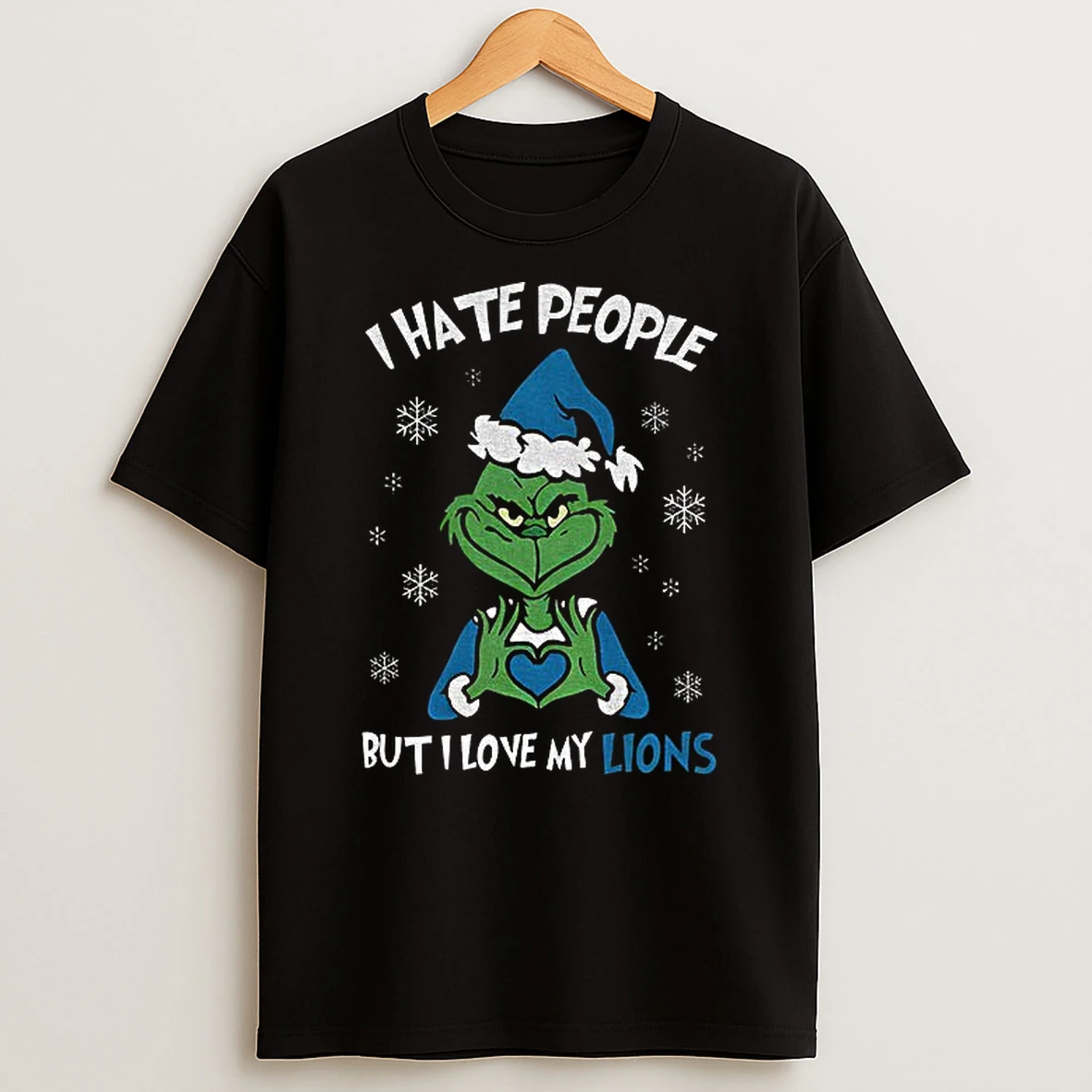 Detroit Lions Christmas Grinch I Hate People But I Love My Lions T Shirt