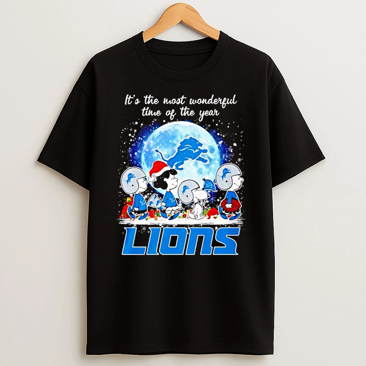 Detroit Lions X Snoopy Peanuts Christmas Its The Most Wonderful Time Of The Year T Shirt