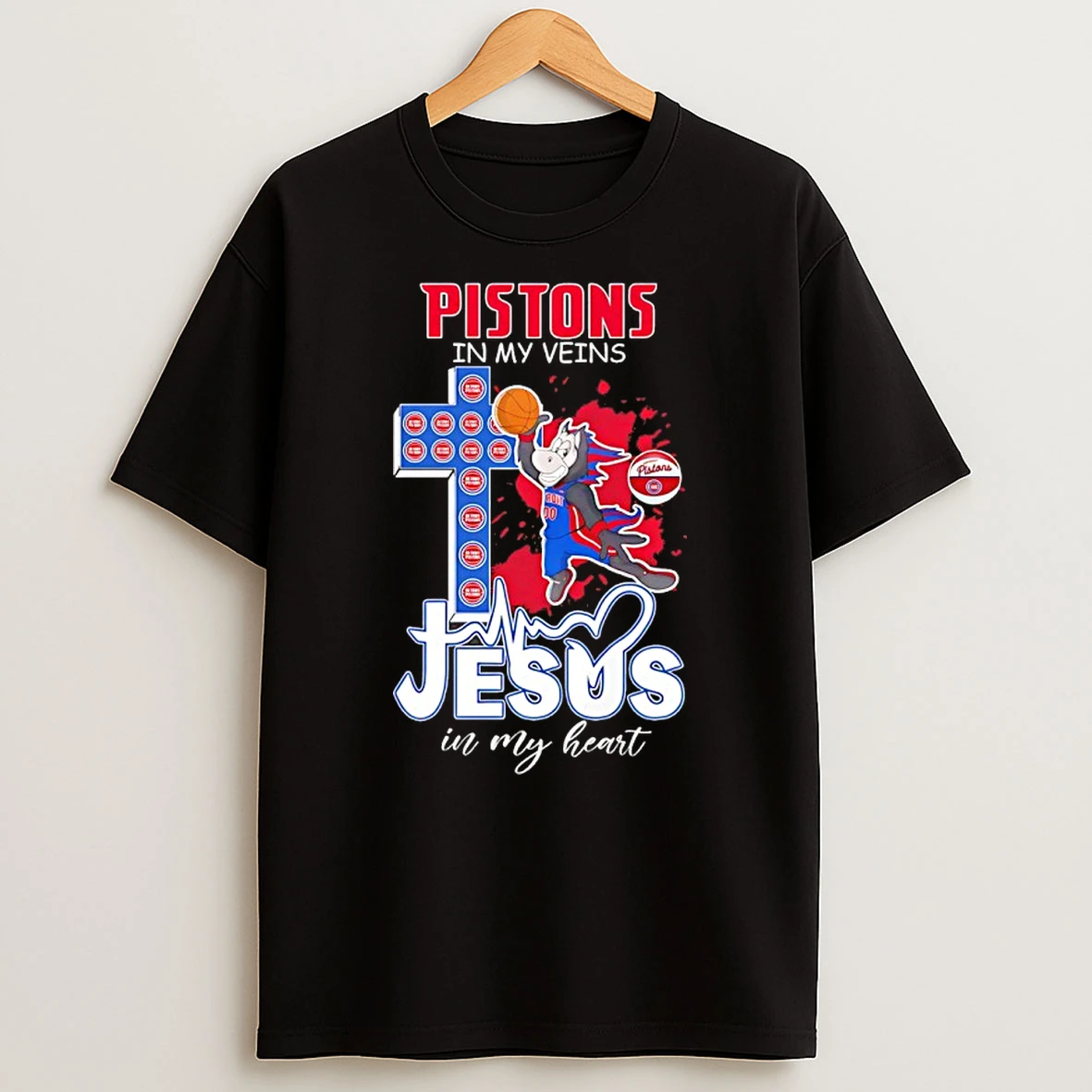 Detroit Pistons In My Veins Jesus In My Heart Mascot T Shirt