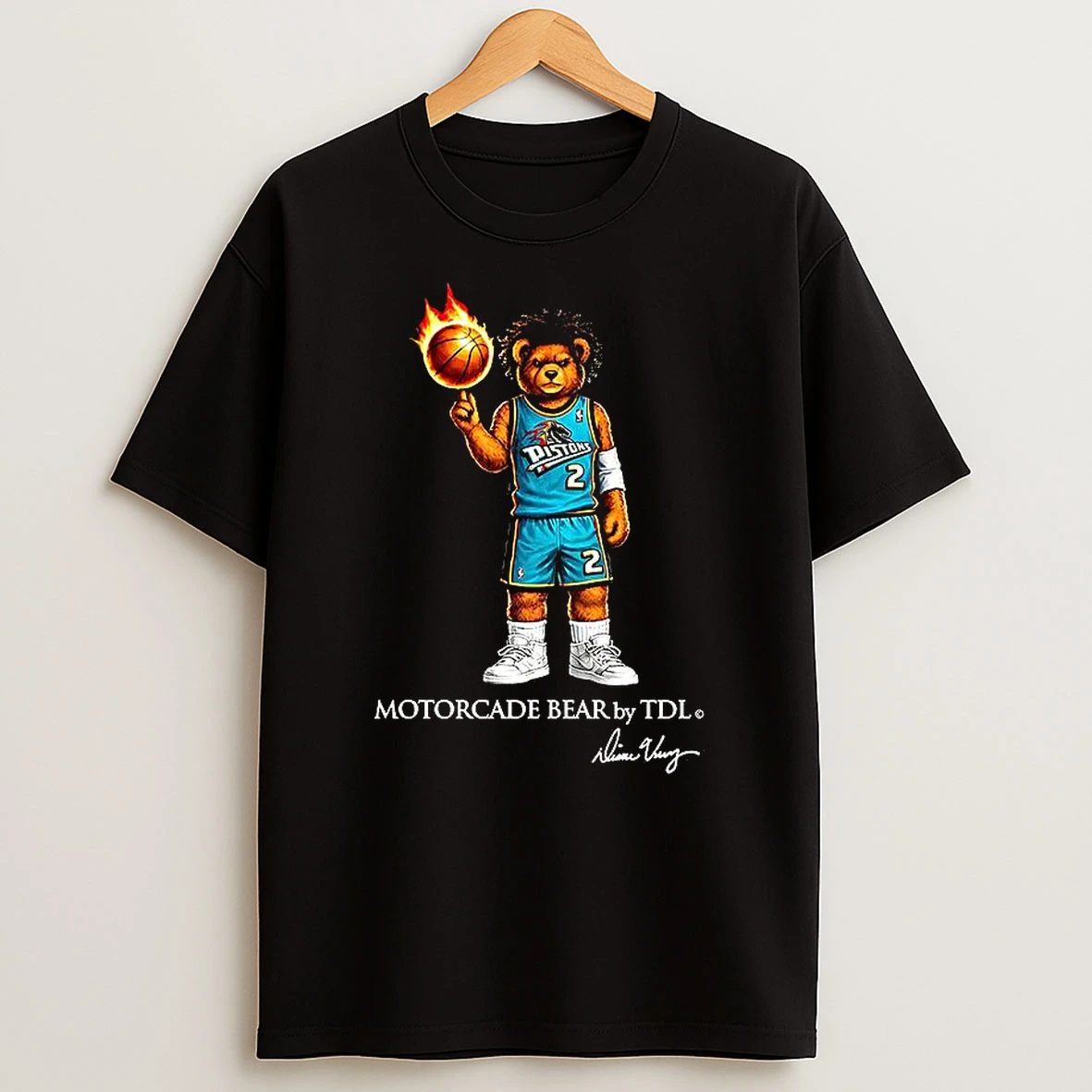 Detroit Pistons Basketball Motorcade Bear By Tdl T Shirt