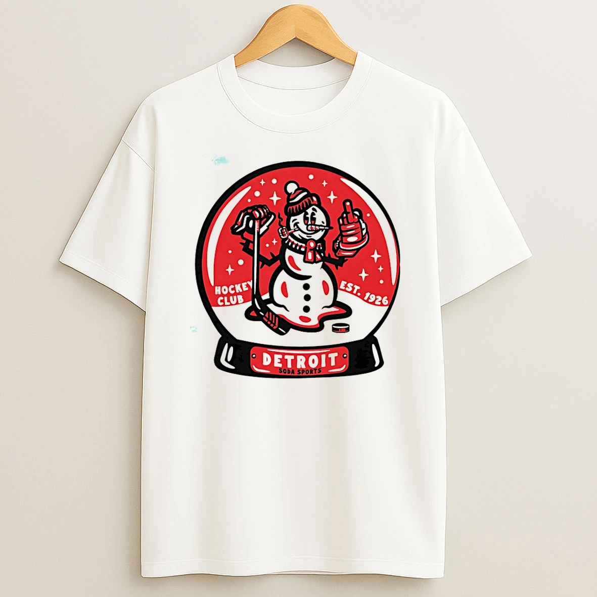 Detroit Hockey Frosty Snowman Snow Globe T Shirt