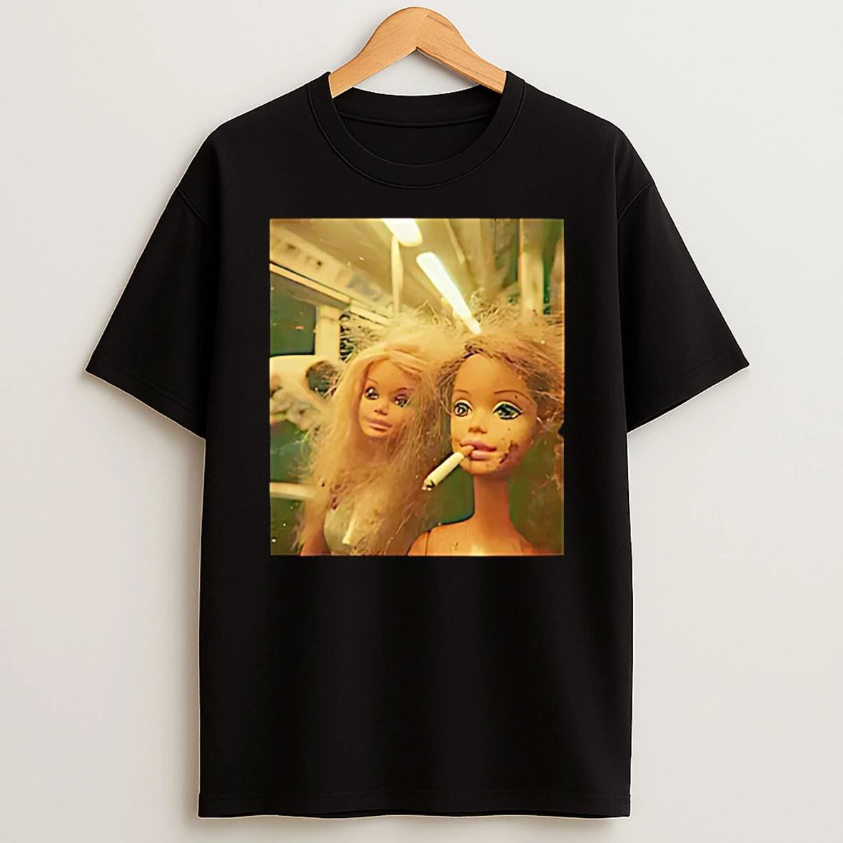 Distressed Doll Smoking Funny T Shirt