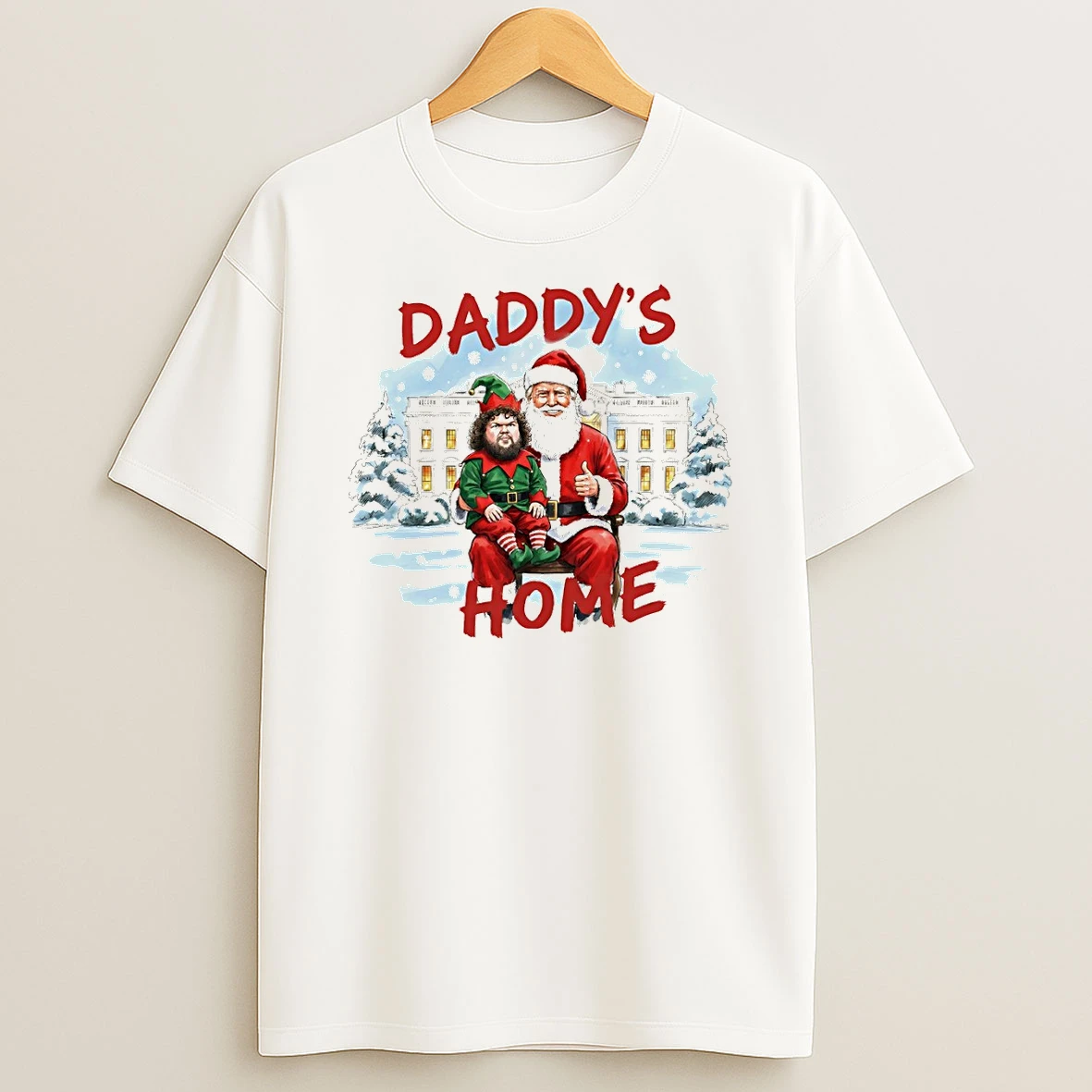 Donald Trump Santa Hat Jd Vance Elf Daddys Home Merry Christmas T Shirt