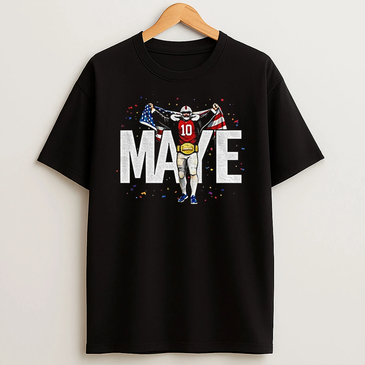 Drake Maye 10 New England Patriots Football 2026 American Flag T Shirt