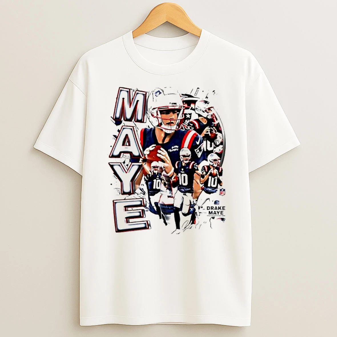 Drake Maye New England Patriots Celebration Player Signature T Shirt