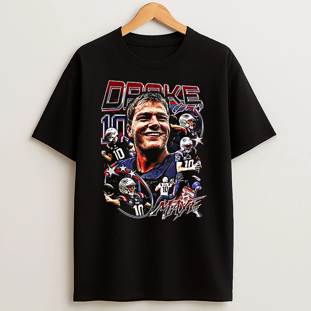 Drake Maye New England Patriots Nfl Number 10 Signature Vintage Graphic T Shirt