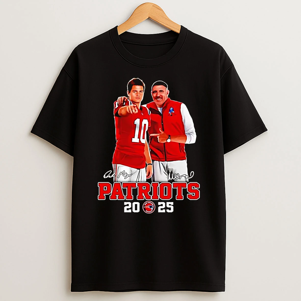 Drake Maye And Mike Vrabel 2025 Patriots Signatures T Shirt