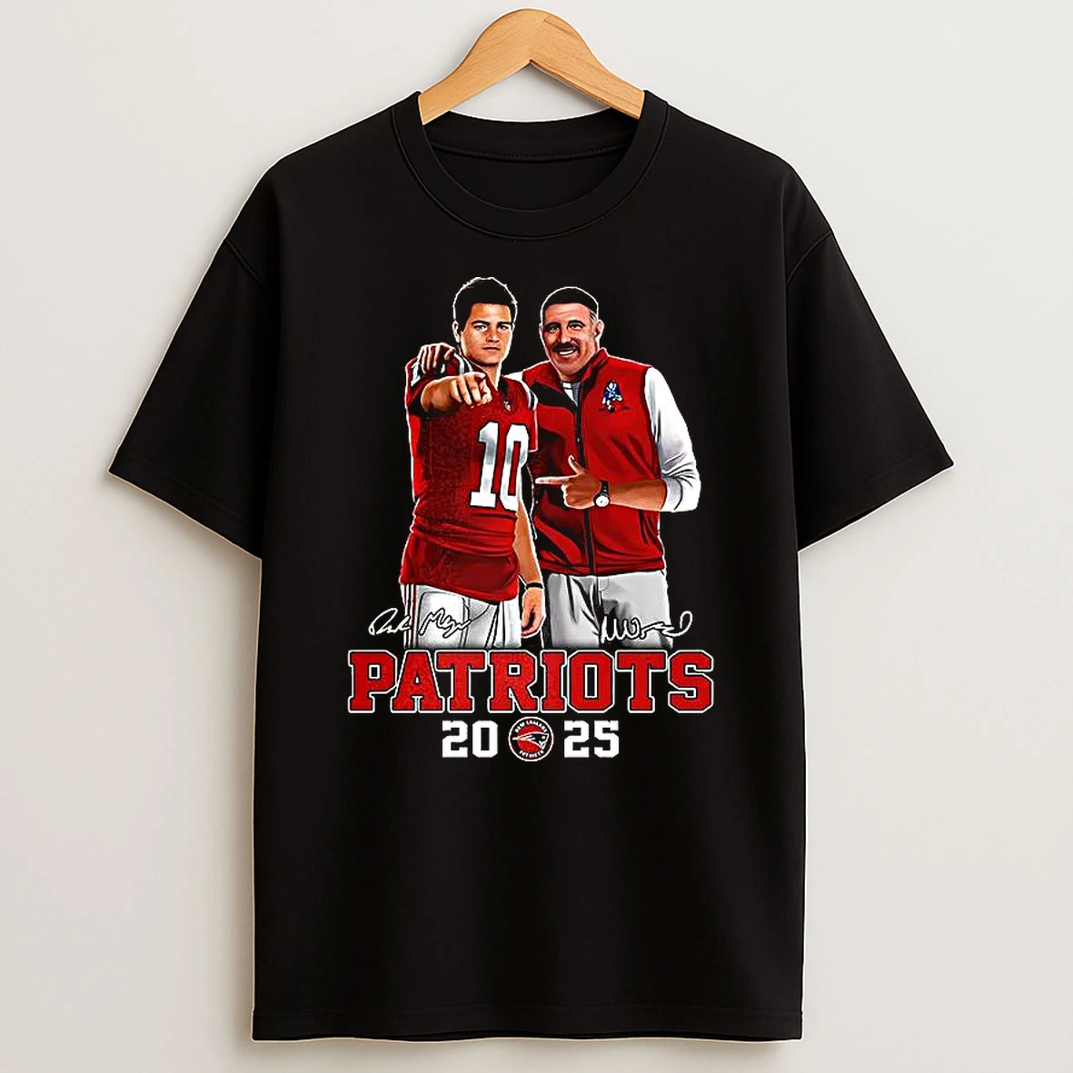 Drake Maye And Mike Vrabel New England Patriots Signature T Shirt