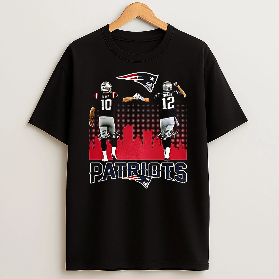 Drake Maye And Tom Brady New England Patriots Logo Signature T Shirt