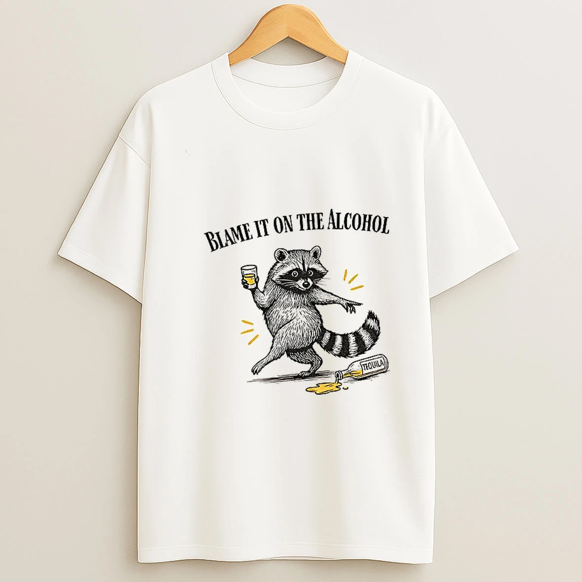 Drunk Raccoon Liquor Blame It On The Alcohol T Shirt
