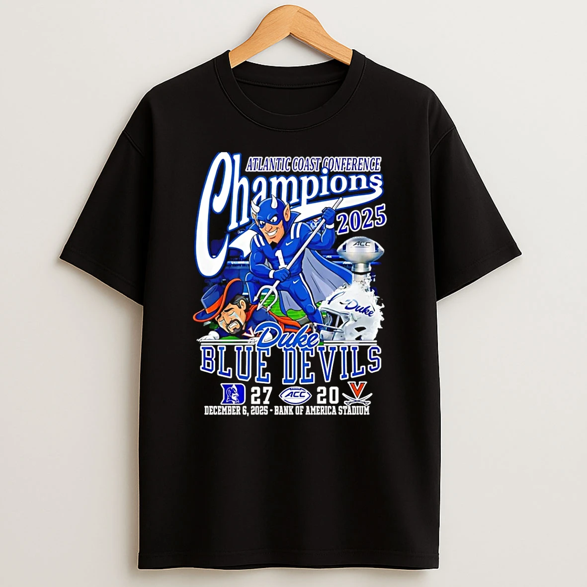 Duke Blue Devils 2025 Acc Football Champions Beat Cavaliers 27 20 Mascot T Shirt