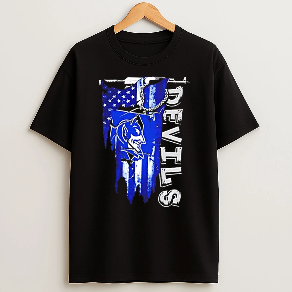 Duke Blue Devils Football Battle Shattered Usa Flag Rip Design T Shirt