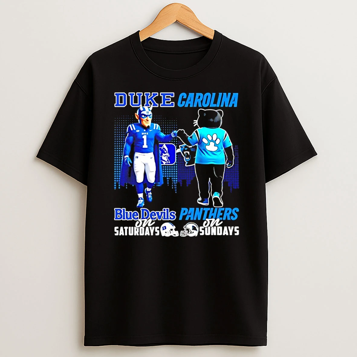 Duke Blue Devils On Saturdays Vs Carolina Panthers On Sundays Mascot Skyline T Shirt