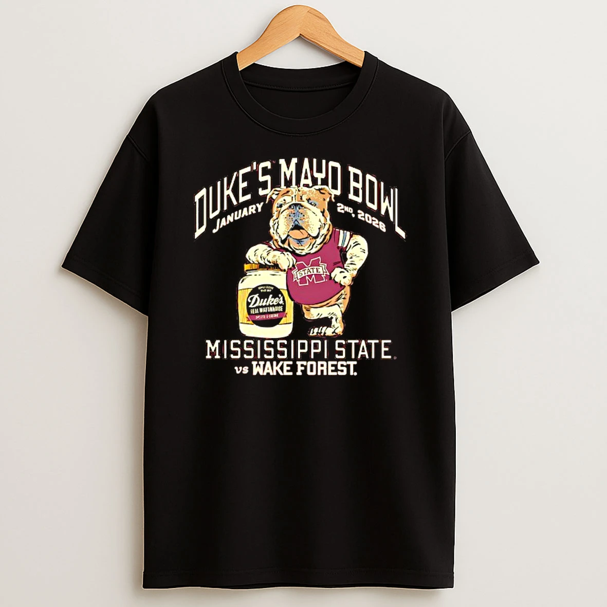 Dukes Mayo Bowl 2026 Mississippi State Bulldogs Vs Wake Forest Demon Deacons Mascot T Shirt