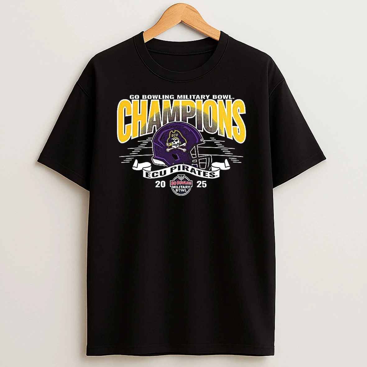 Ecu Pirates 2025 Go Military Bowl Champions Helmet T Shirt