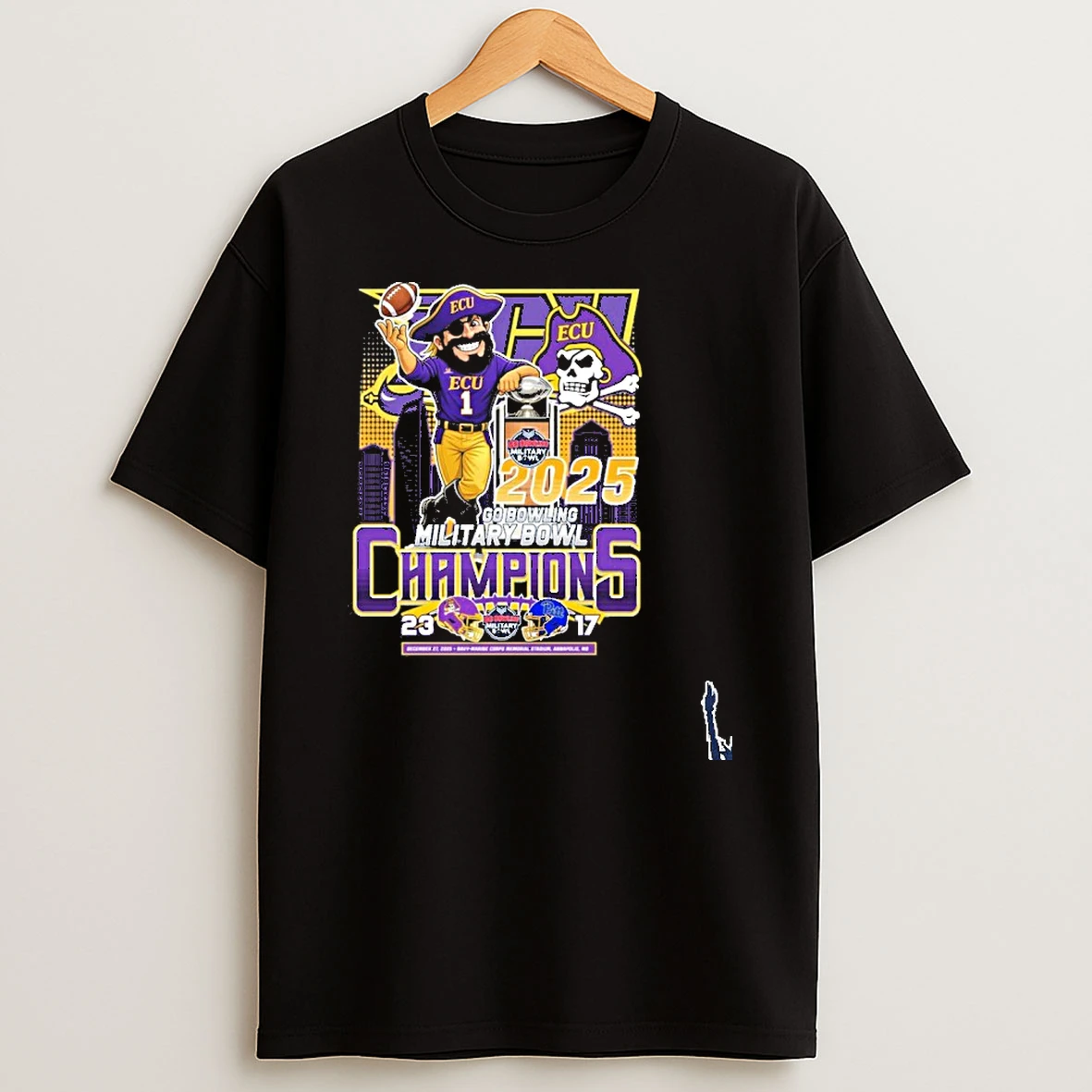 Ecu Pirates Mascot Go Bowling Military Bowl Champions 2025 T Shirt