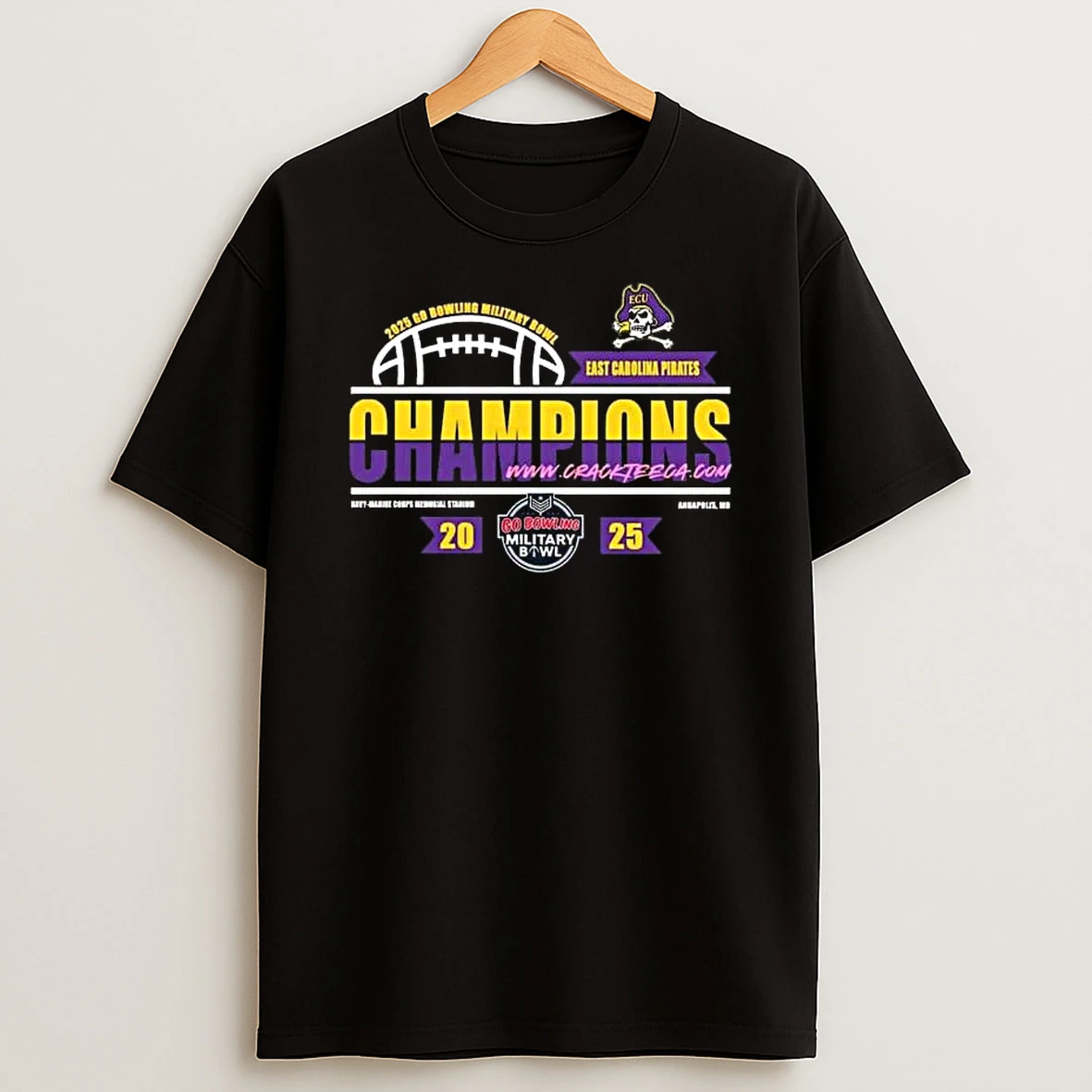 East Carolina Pirates 2025 Go Bowling Military Bowl Champions Locker Room T Shirt