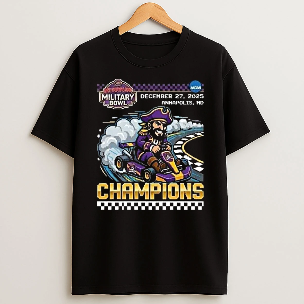 East Carolina Pirates 2025 Go Bowling Military Bowl Champions Mario Kart Stadium Annapolis Maryland December 27 2025 T Shirt